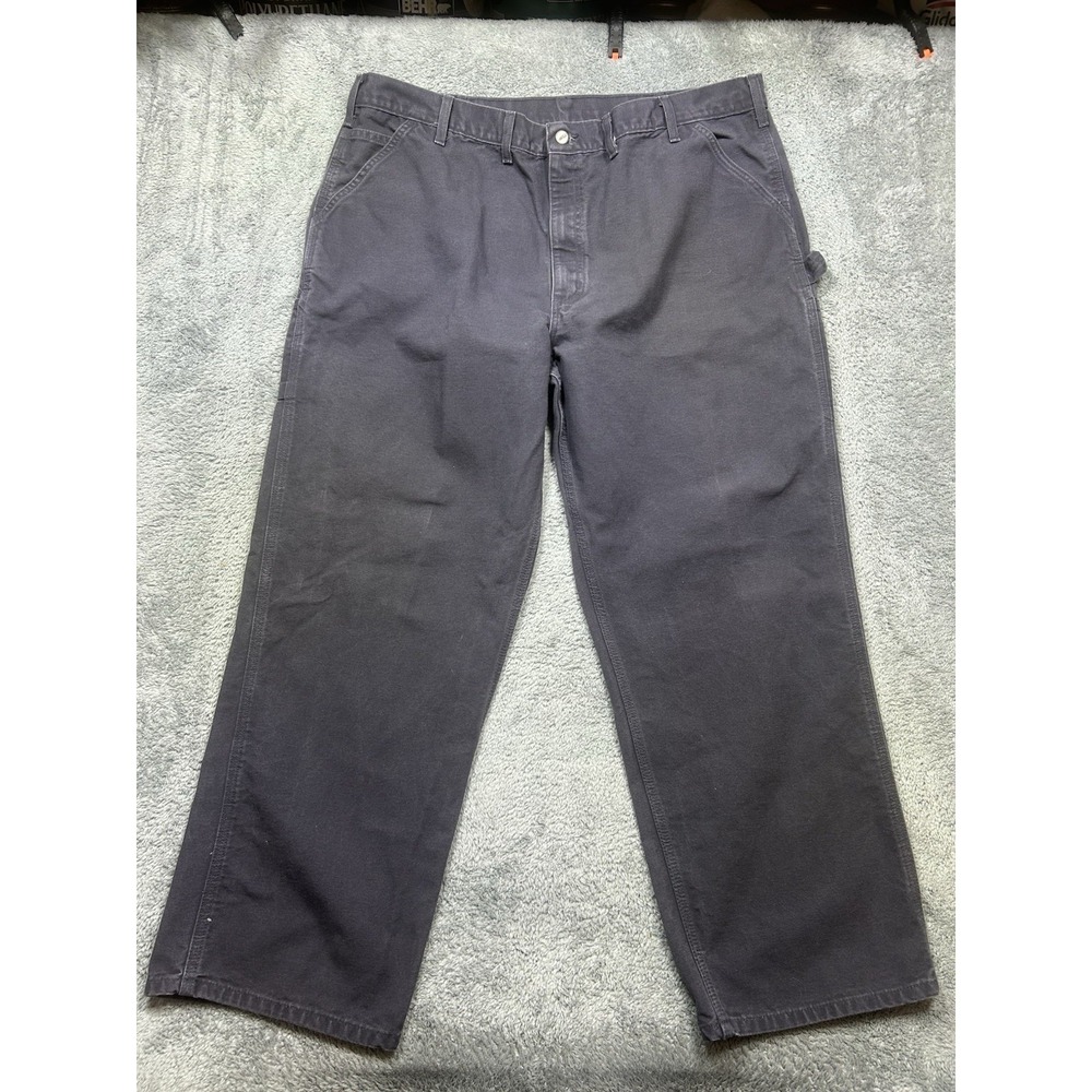 Carhartt Pants Mens 42x30.5 Navy Duck Canvas Carpenter Work Dungaree Fit B11 PTB